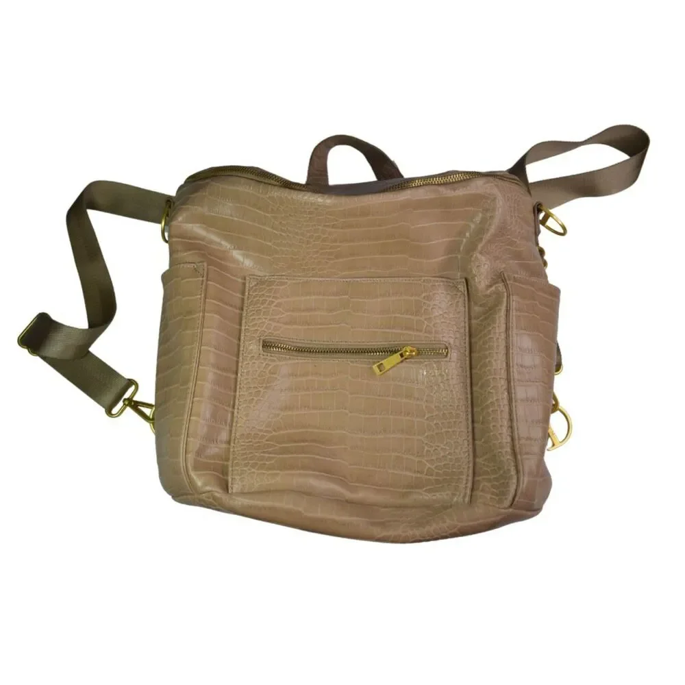 Fawn Designs The Original Diaper Bag Beige Tan Alligator Faux Leather Backpack
